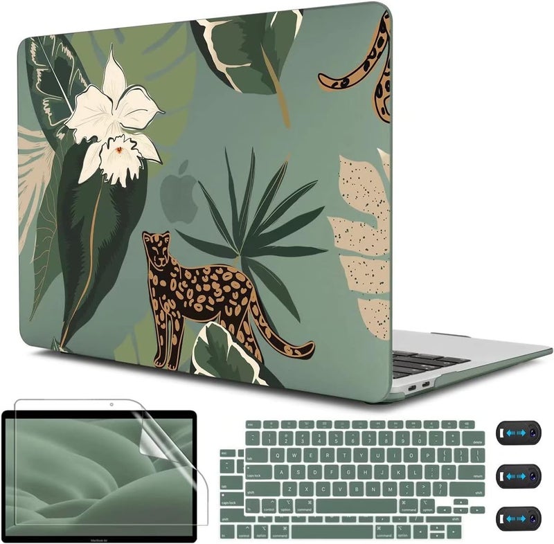CISSOOK Compatible with MacBook Air 13 inch Case 2021 2020 2019 2018 Release Model M1 A2337 A2179 A1932, Midnight Green Hard Case Leopard Cover for MacBook Air 13 inch with Touch ID - Panther Leopard - Image 1
